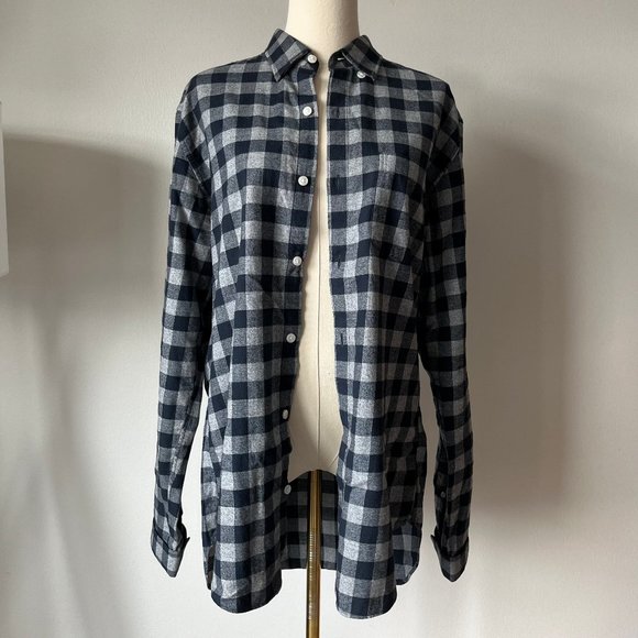 Bonobos Slim Fit Long Check Flannel Button-up Shirt In Atlas Check - Navy Beats - Picture 5 of 10